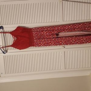 Red dress with shorts that has an opening